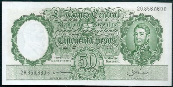 ARGENTINA BILLETE MONEDA NACIONAL 50 PESOS BOT 1996 UNC