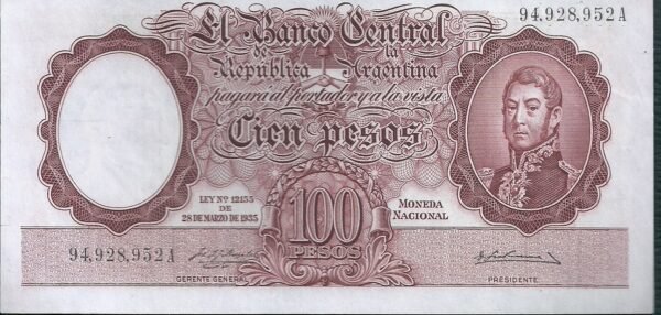 ARGENTINA BILLETE MONEDA NACIONAL 100 PESOS BOT 2048 UNC