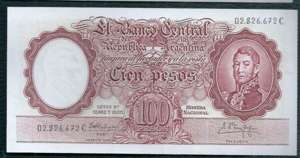 ARGENTINA BILLETE MONEDA NACIONAL 100 PESOS BOT 2059 UNC