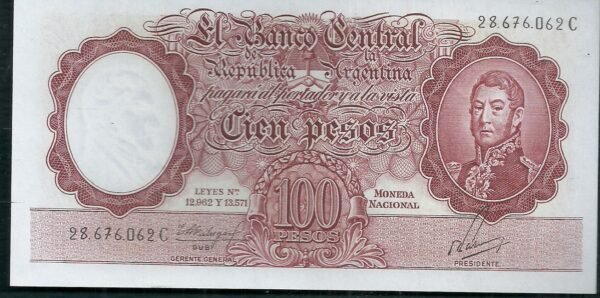 ARGENTINA BILLETE MONEDA NACIONAL 100 PESOS BOT 2062 UNC