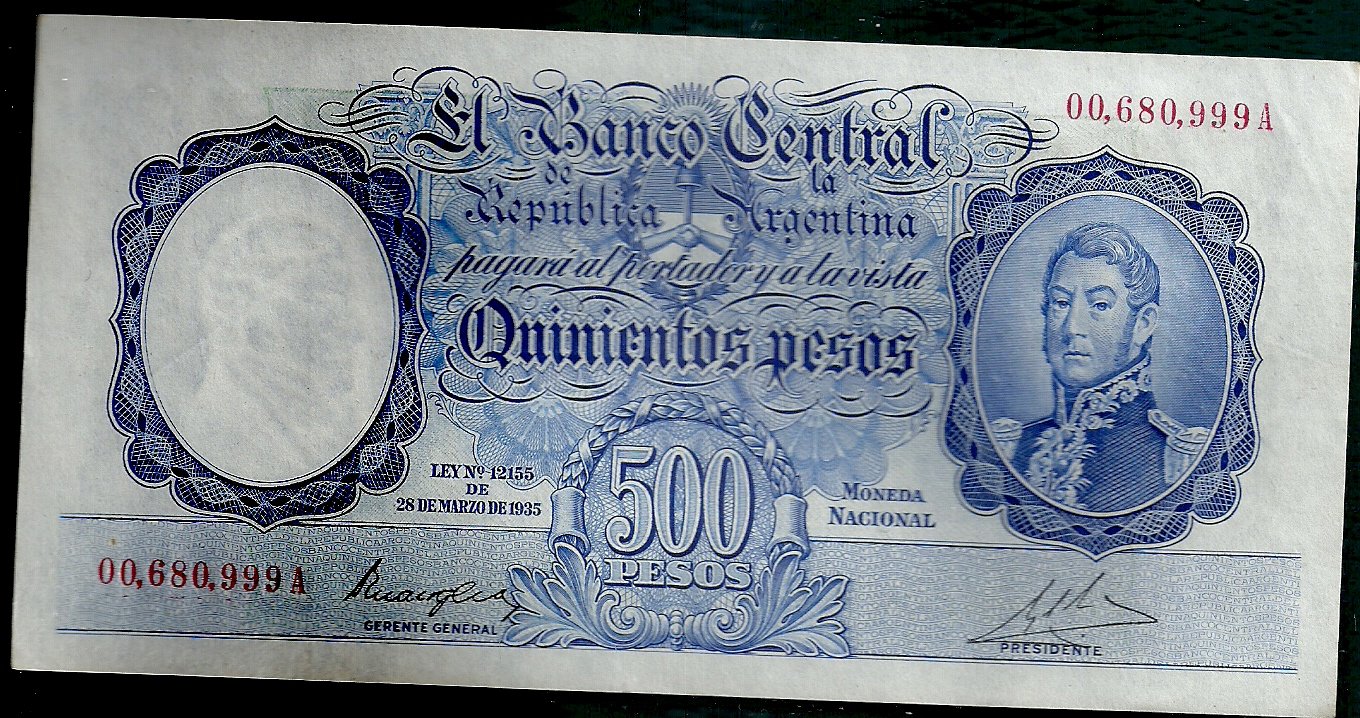 ARGENTINA BILLETE MONEDA NACIONAL 500 PESOS BOT 2089 AU