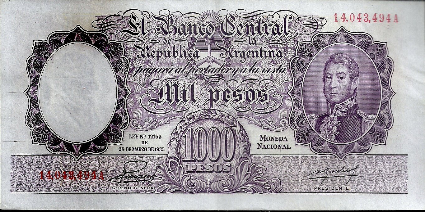 ARGENTINA BILLETE MONEDA NACIONAL 1000 PESOS BOT 2136 XF