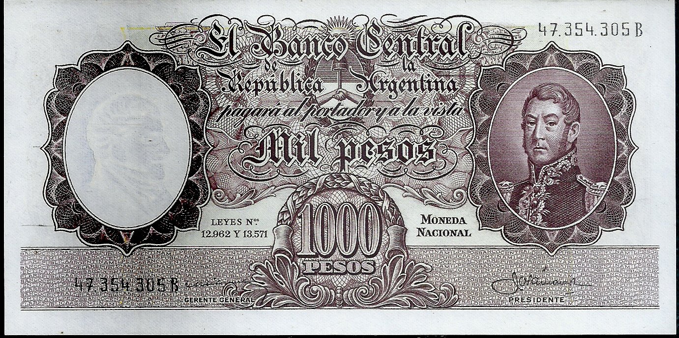 ARGENTINA BILLETE MONEDA NACIONAL 1000 PESOS BOT 2144 UNC