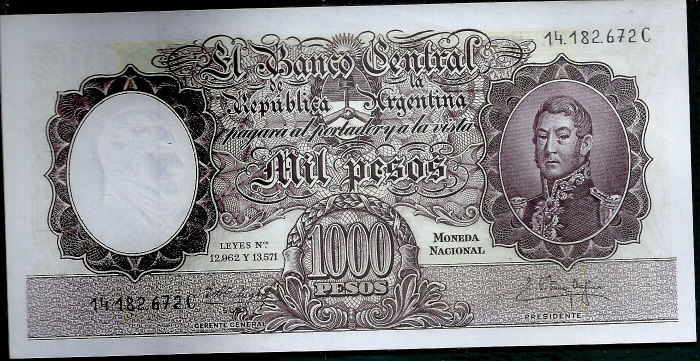 ARGENTINA BILLETE MONEDA NACIONAL 1000 PESOS BOT 2153 UNC