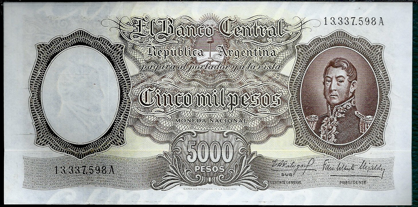 ARGENTINA BILLETE MONEDA NACIONAL 5000 PESOS BOT 2174 UNC