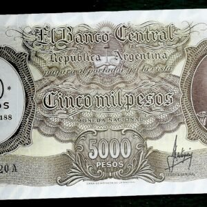 ARGENTINA BILLETE MONEDA NACIONAL 5000 PESOS RESELLADO A 50 PESO BOT 2218 UNC