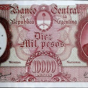 ARGENTINA BILLETE MONEDA NACIONAL 10000 PESOS RESELLADO A 100 PESO BOT 2220 UNC