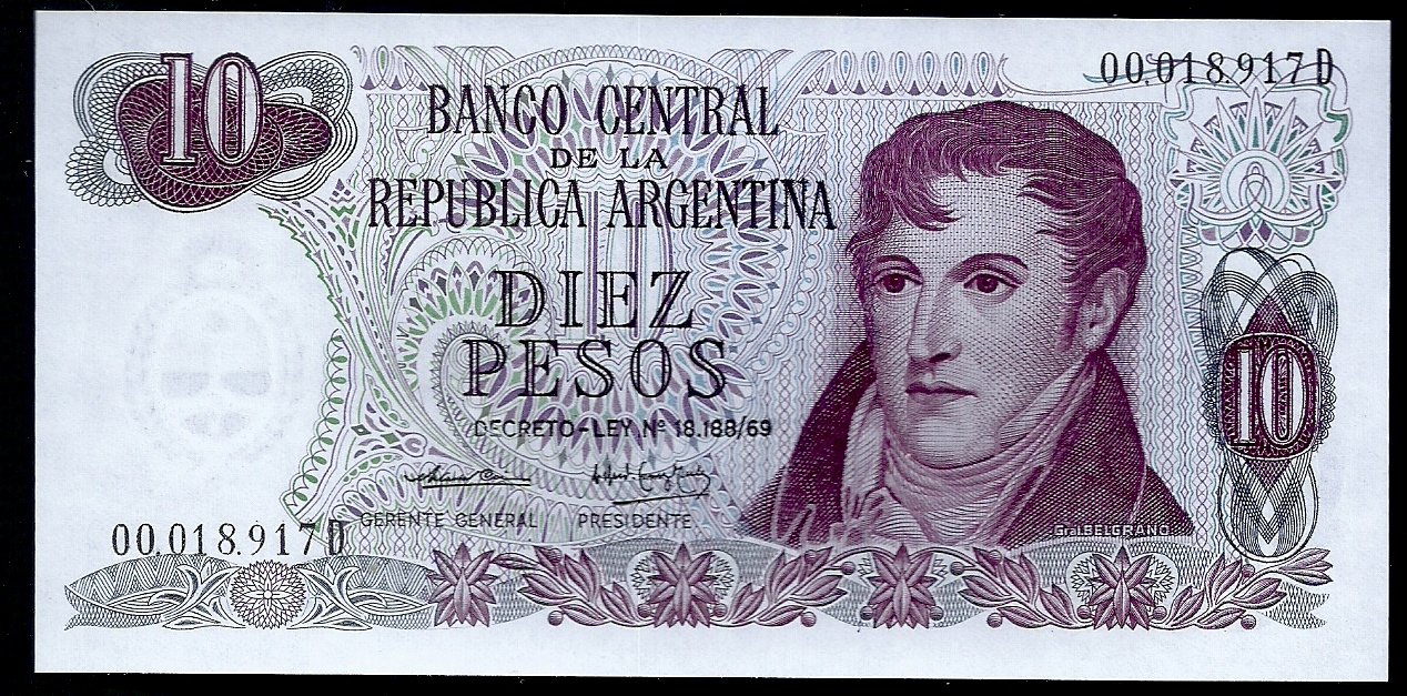 ARGENTINA BILLETE PESO LEY 10 PESOS BOT 2352 UNC
