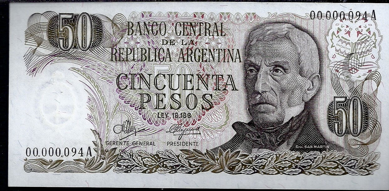 ARGENTINA BILLETE PESO LEY 50 PESOS BOT 2363 UNC NUM BAJO