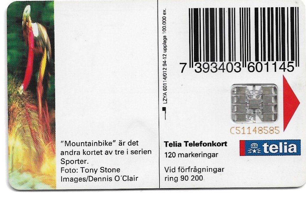 TARJETA TELEFONICA SUECIA 120 UNIDADES CICLISTA 1994