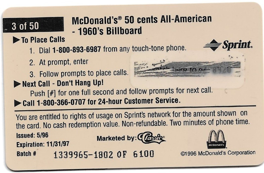 TARJETA TELEFONICA PREPAGA EDICIÓN MCDONALD ´S $2