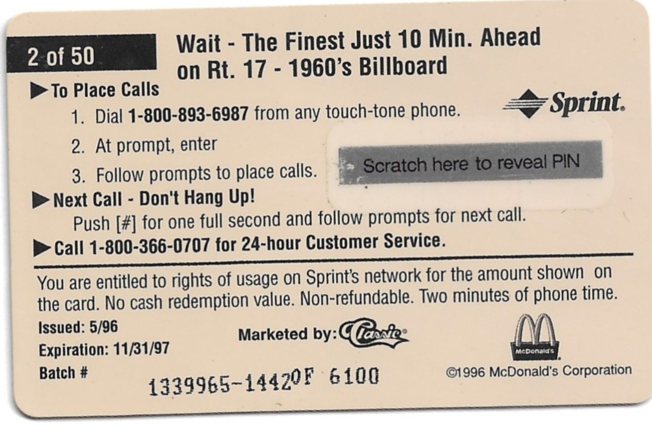 TARJETA TELEFONICA PREPAGA EDICIÓN MCDONALD ´S $2