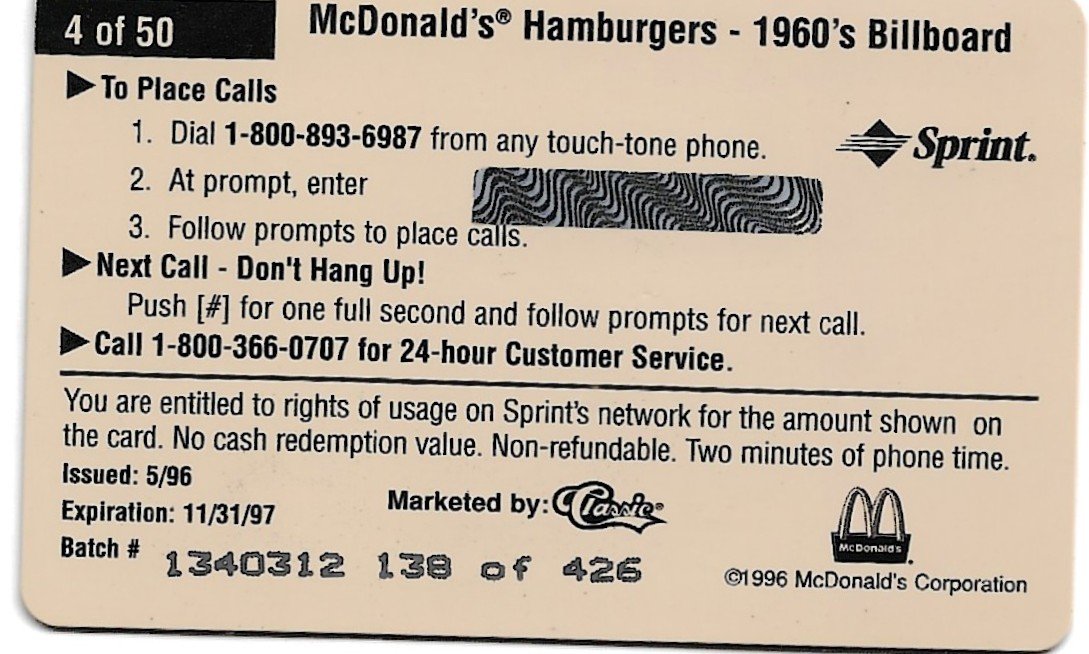 TARJETA TELEFONICA PREPAGA EDICIÓN MCDONALD ´S $2