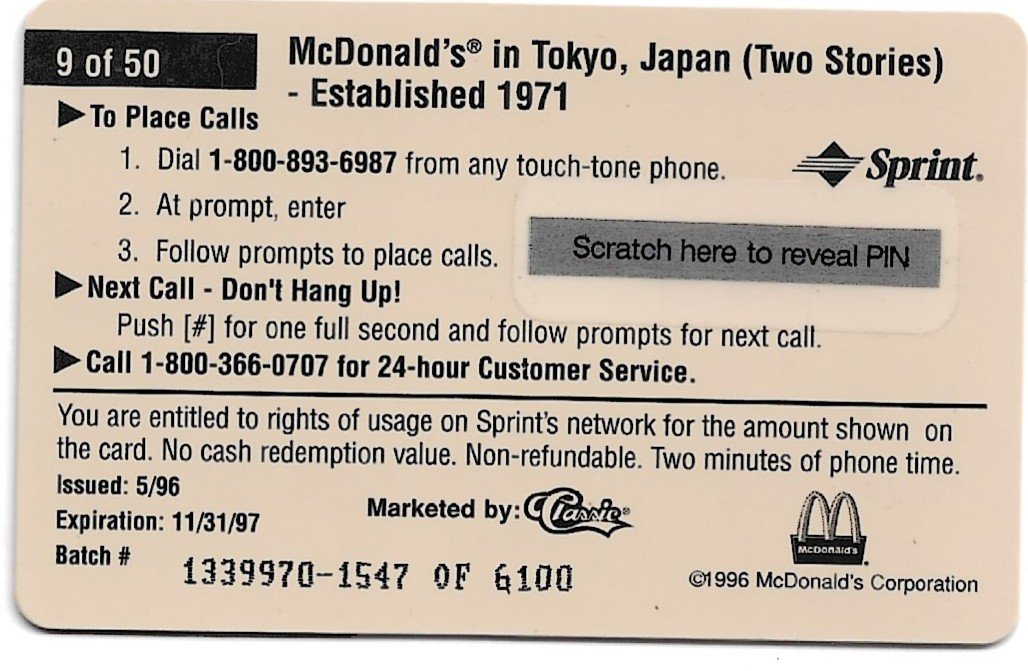 TARJETA TELEFONICA PREPAGA EDICIÓN MCDONALD ´S $2