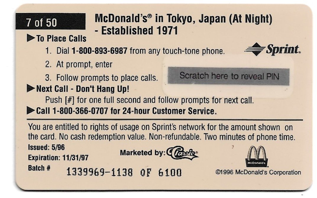 TARJETA TELEFONICA PREPAGA EDICIÓN MCDONALD ´S $2