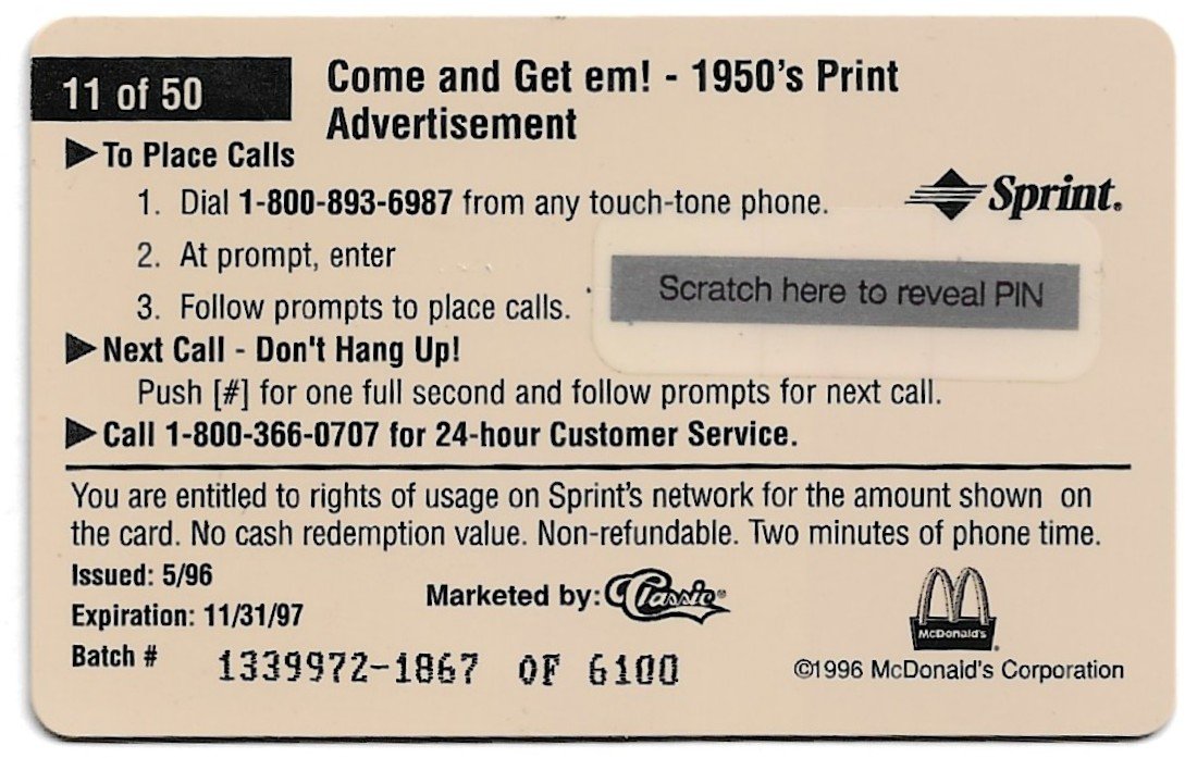 TARJETA TELEFONICA PREPAGA EDICIÓN MCDONALD ´S $2