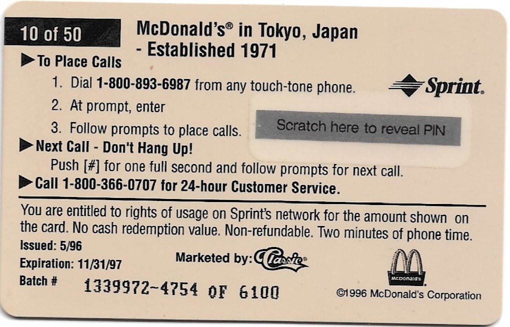 TARJETA TELEFONICA PREPAGA EDICIÓN MCDONALD ´S $2