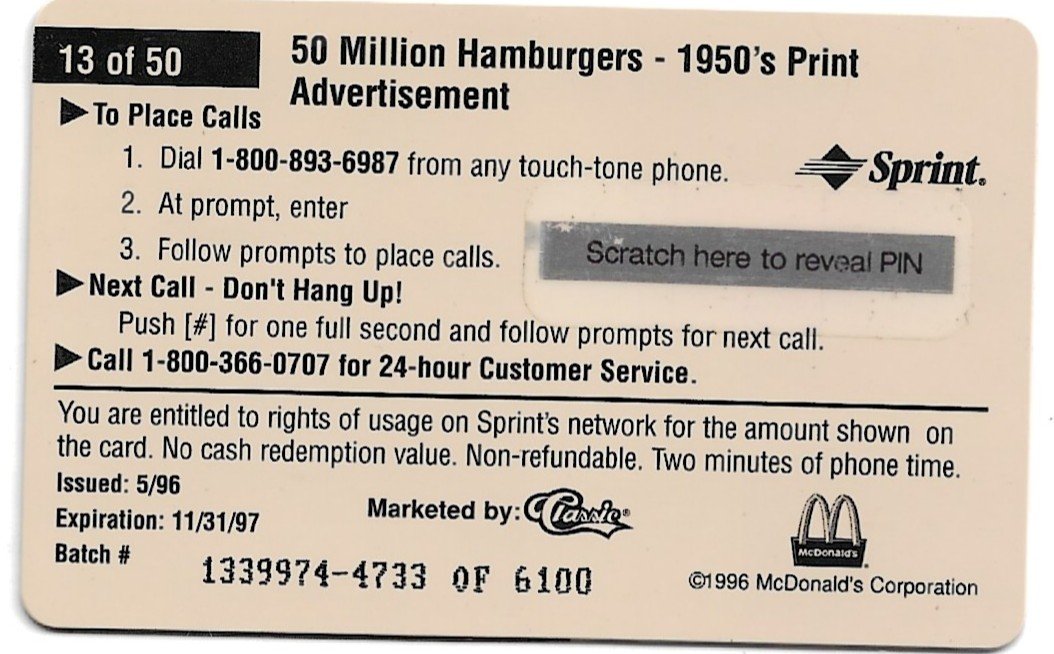 TARJETA TELEFONICA PREPAGA EDICIÓN MCDONALD ´S $2