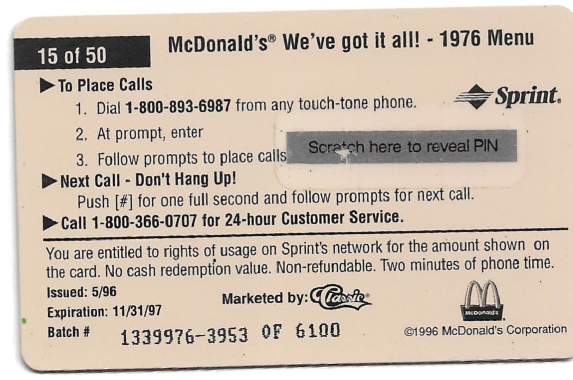 TARJETA TELEFONICA PREPAGA EDICIÓN MCDONALD ´S $2
