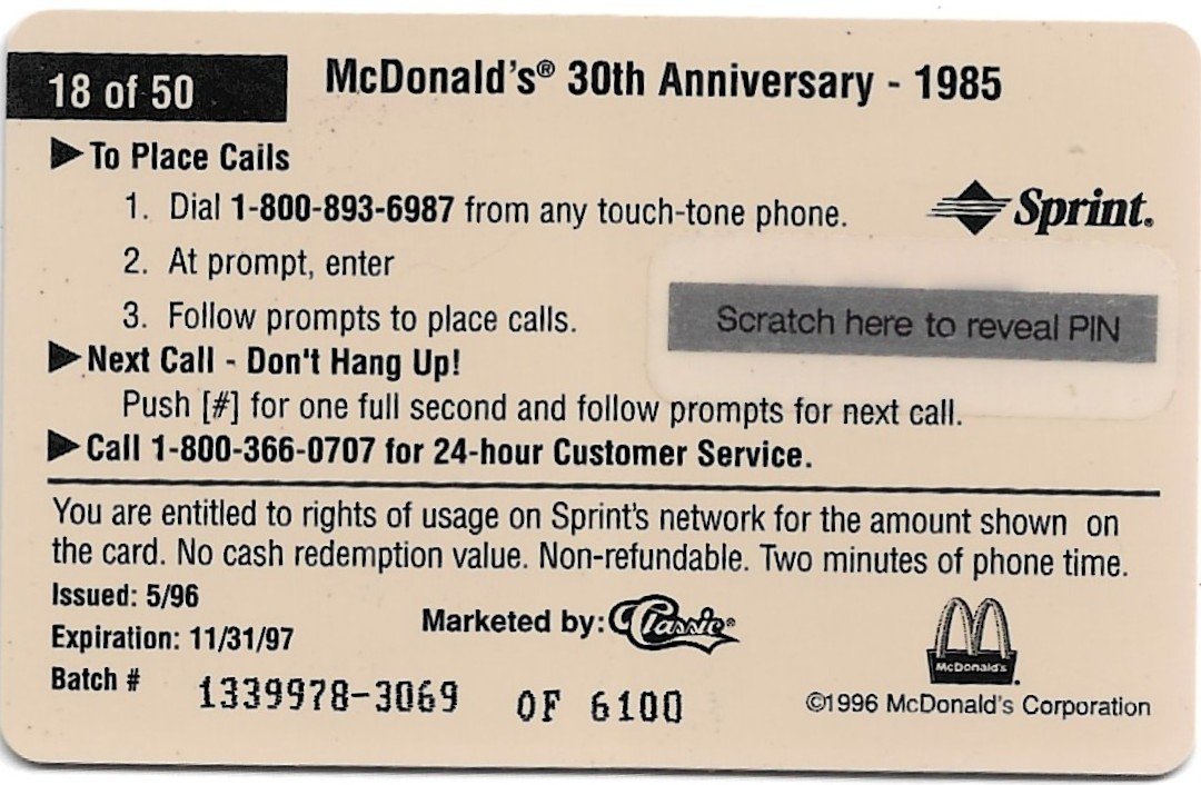 TARJETA TELEFONICA PREPAGA EDICIÓN MCDONALD ´S $2