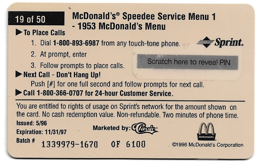 TARJETA TELEFONICA PREPAGA EDICIÓN MCDONALD ´S $2