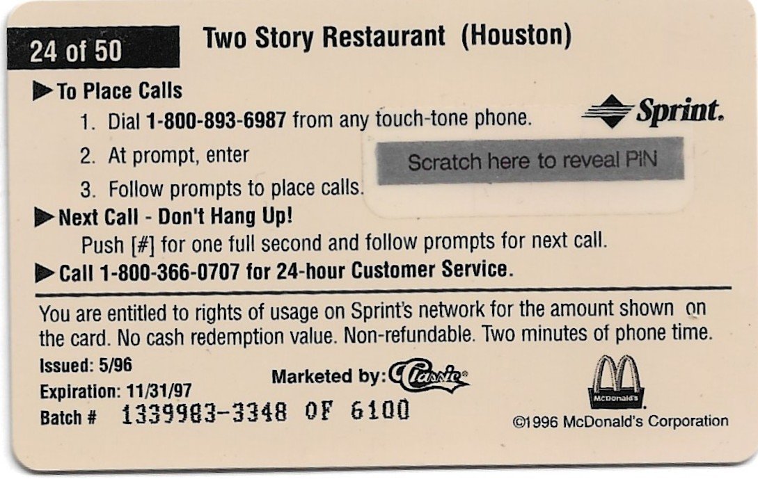 TARJETA TELEFONICA PREPAGA EDICIÓN MCDONALD ´S $2