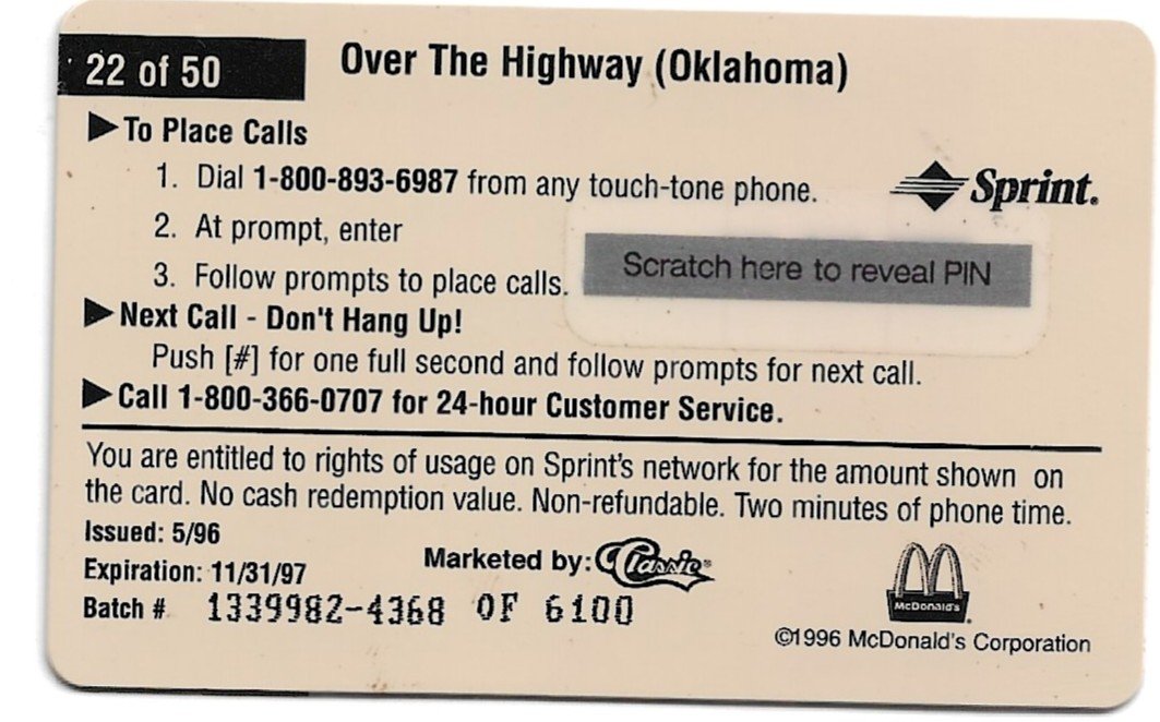 TARJETA TELEFONICA PREPAGA EDICIÓN MCDONALD ´S $2