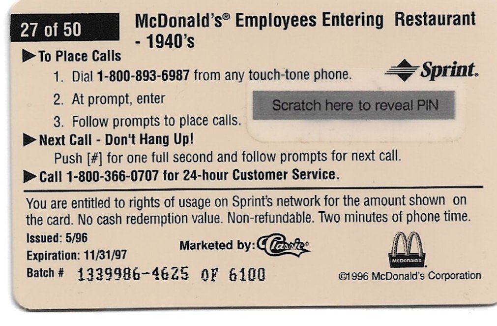 TARJETA TELEFONICA PREPAGA EDICIÓN MCDONALD ´S $2