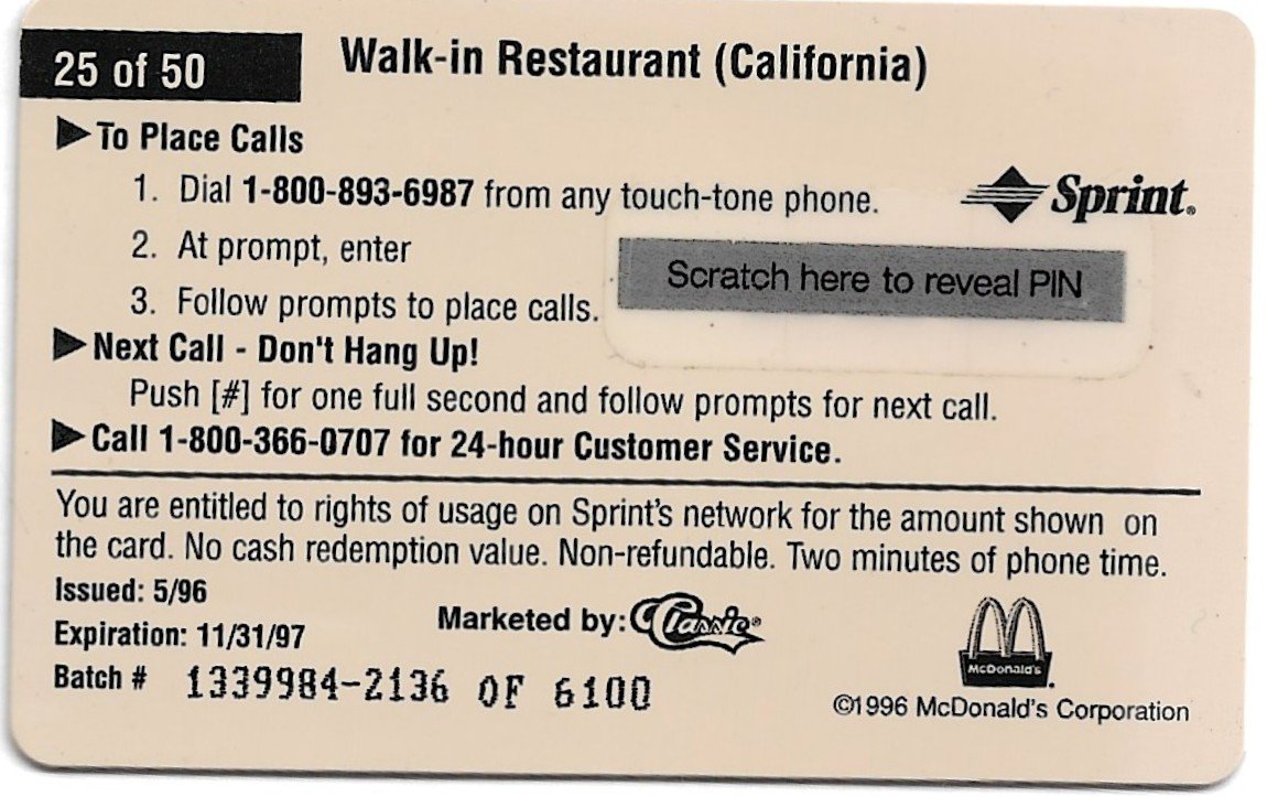 TARJETA TELEFONICA PREPAGA EDICIÓN MCDONALD ´S $2