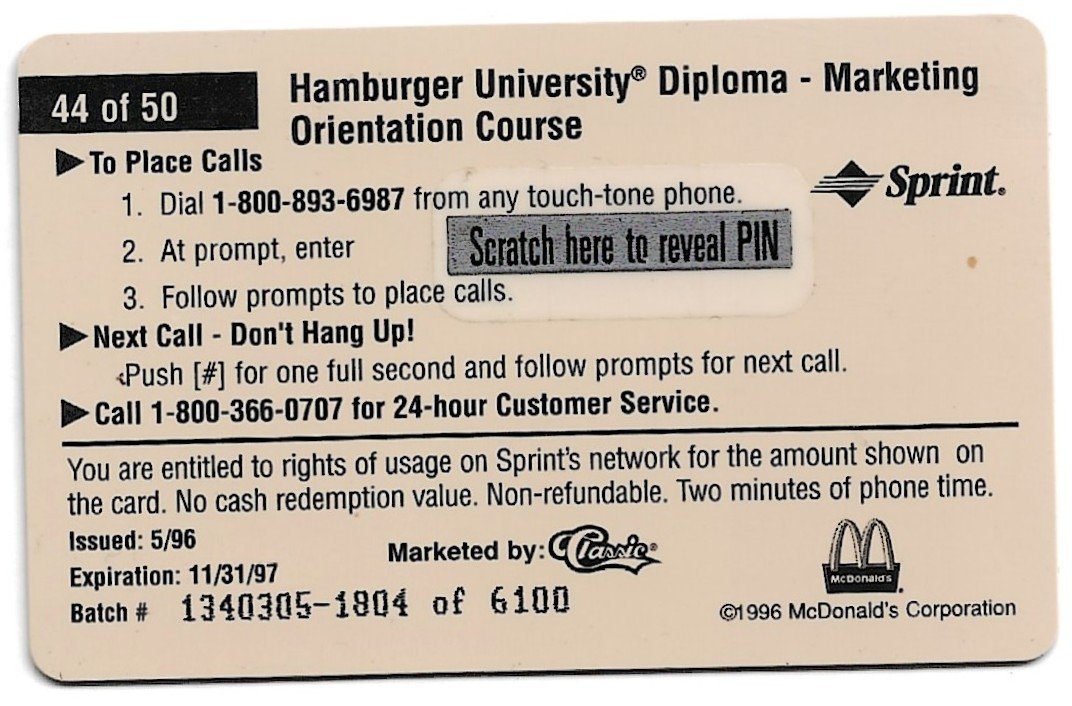 TARJETA TELEFONICA PREPAGA EDICIÓN MCDONALD ´S $2