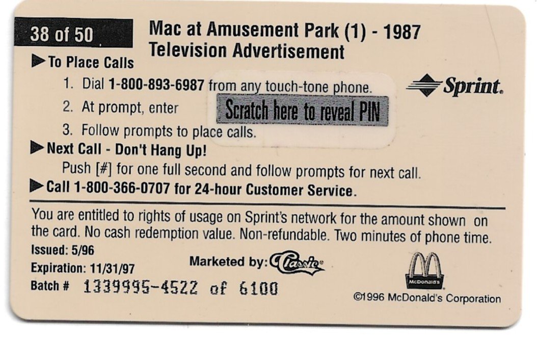 TARJETA TELEFONICA PREPAGA EDICIÓN MCDONALD ´S $2