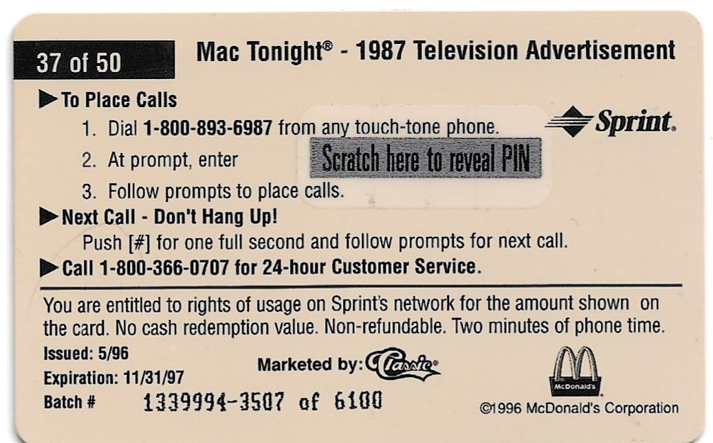 TARJETA TELEFONICA PREPAGA EDICIÓN MCDONALD ´S $2