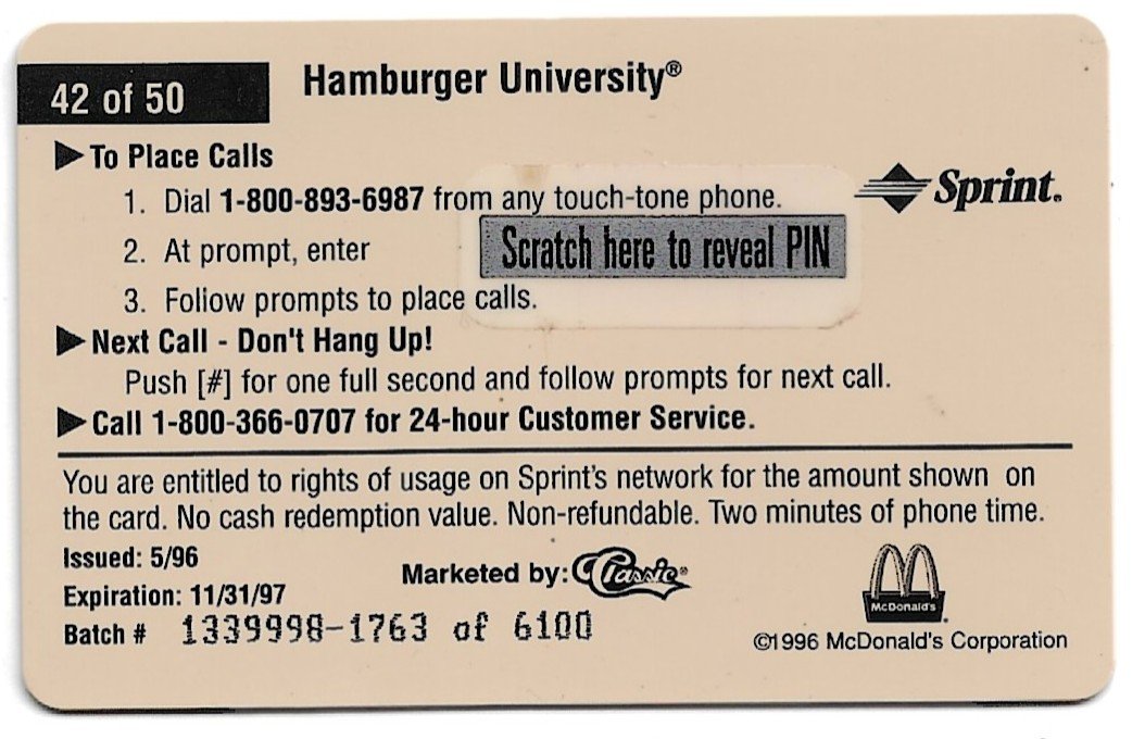 TARJETA TELEFONICA PREPAGA EDICIÓN MCDONALD ´S $2