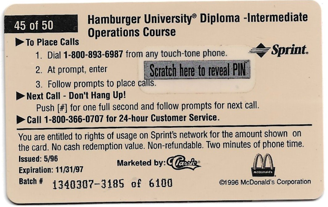 TARJETA TELEFONICA PREPAGA EDICIÓN MCDONALD ´S $2