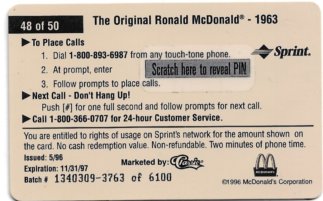 TARJETA TELEFONICA PREPAGA EDICIÓN MCDONALD ´S $2