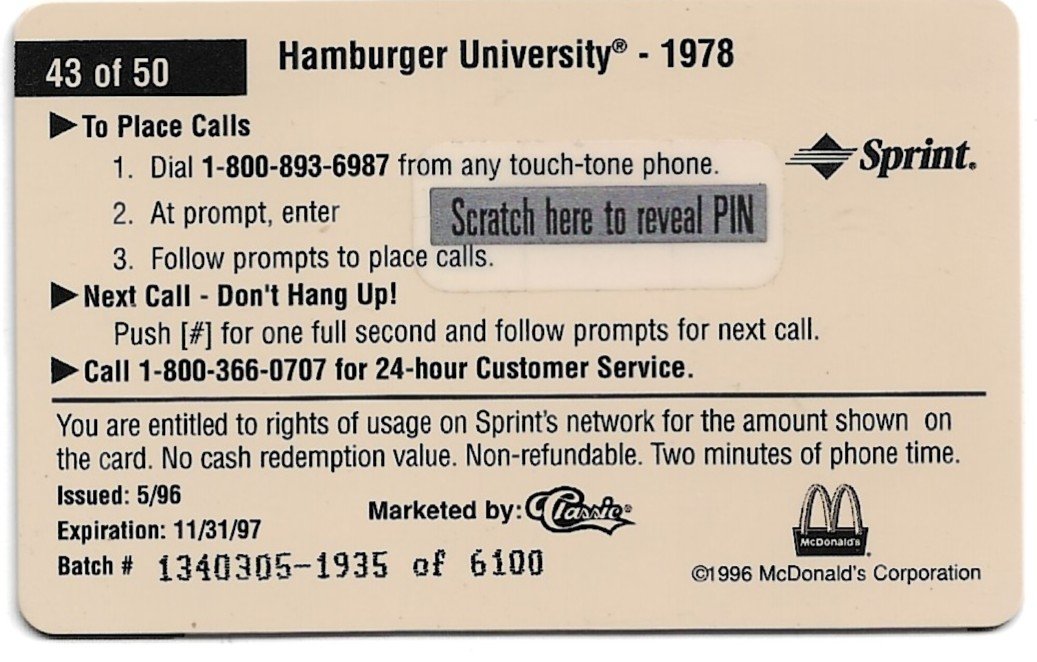 TARJETA TELEFONICA PREPAGA EDICIÓN MCDONALD ´S $2