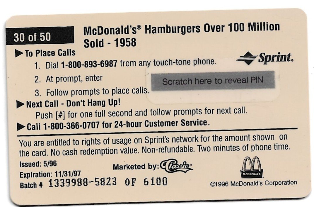 TARJETA TELEFONICA PREPAGA EDICIÓN MCDONALD ´S $2
