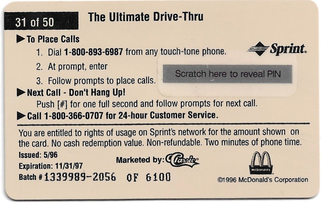 TARJETA TELEFONICA PREPAGA EDICIÓN MCDONALD ´S $2
