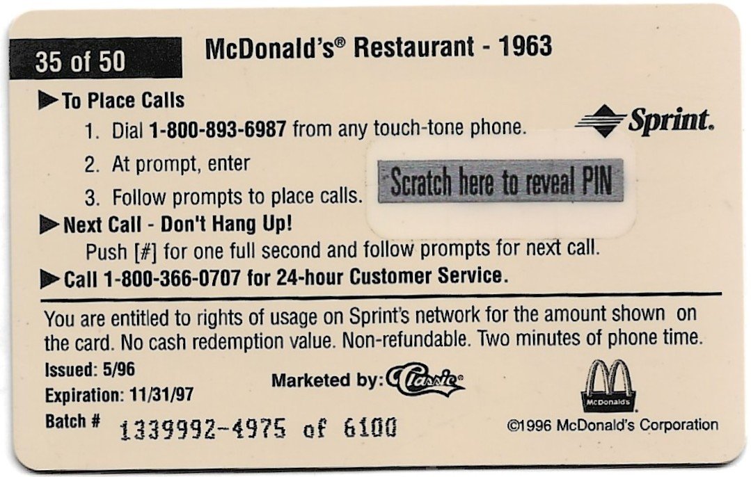 TARJETA TELEFONICA PREPAGA EDICIÓN MCDONALD ´S $2