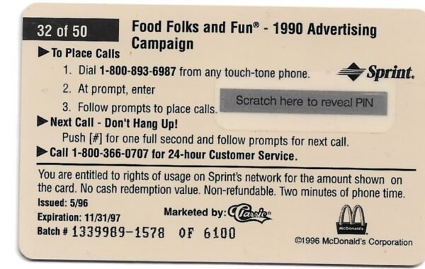 TARJETA TELEFONICA PREPAGA EDICIÓN MCDONALD ´S $2