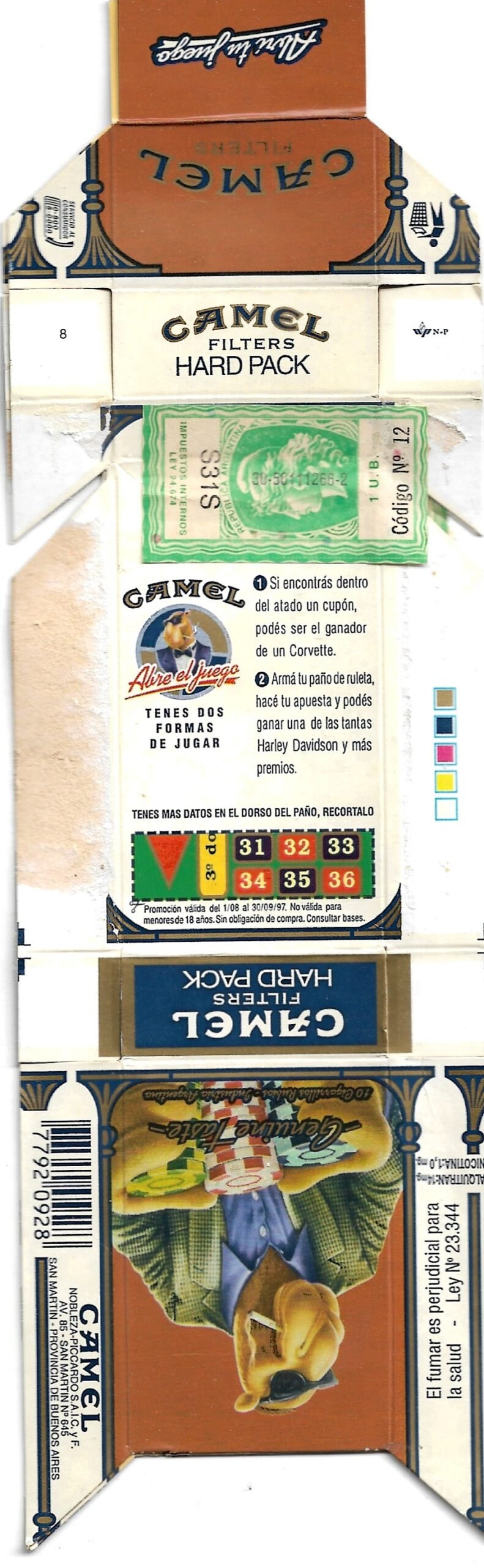 MARQUILLA CAMEL 10 CIGARRILLOS INDUSTRIA ARGENTINA BOX