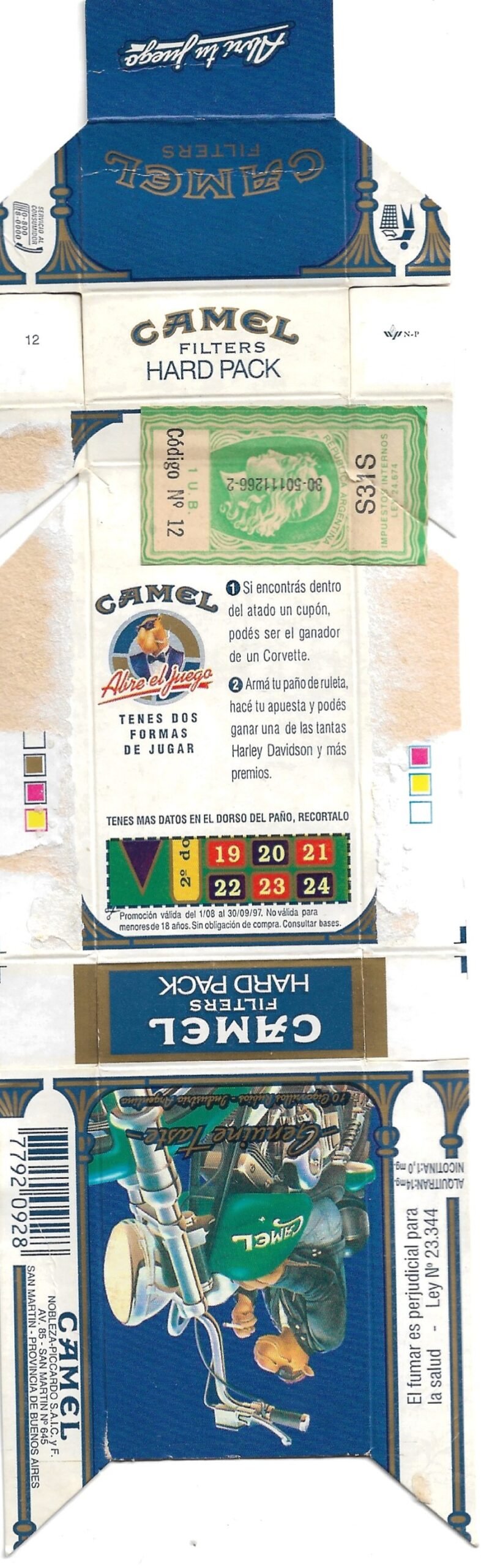 MARQUILLA CAMEL 10 CIGARRILLOS INDUSTRIA ARGENTINA BOX