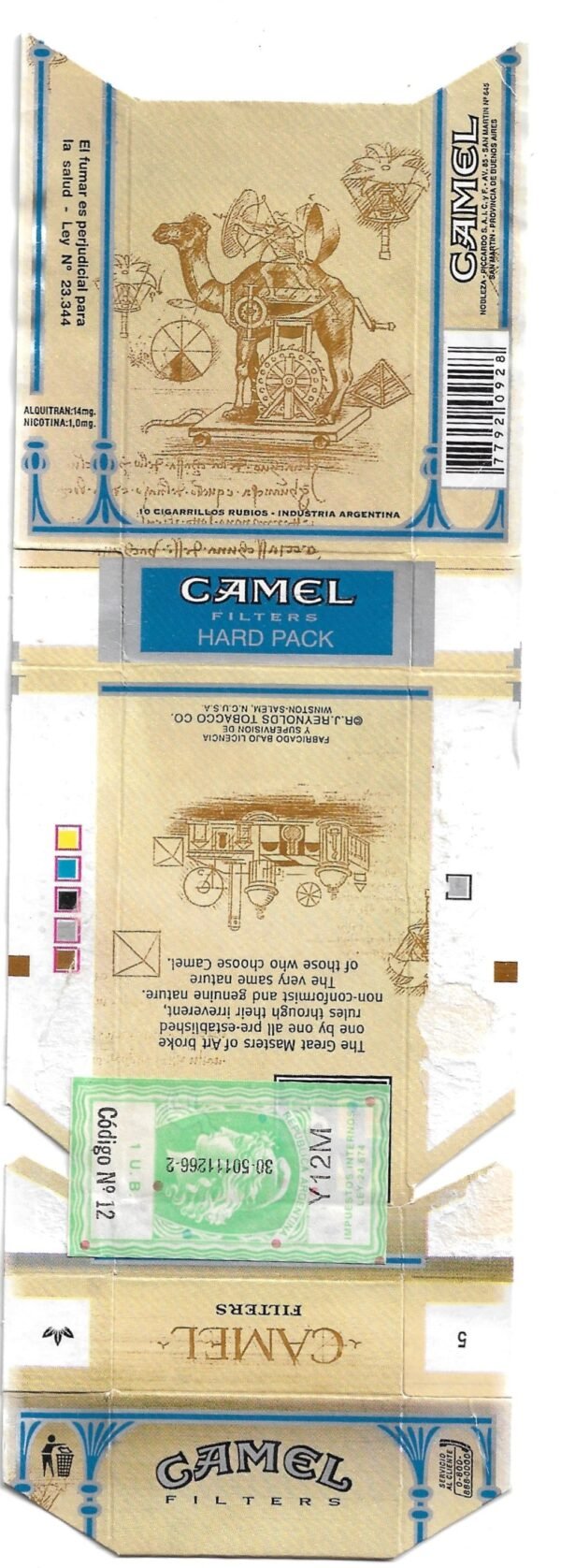 MARQUILLA CAMEL 10 CIGARRILLOS INDUSTRIA ARGENTINA BOX