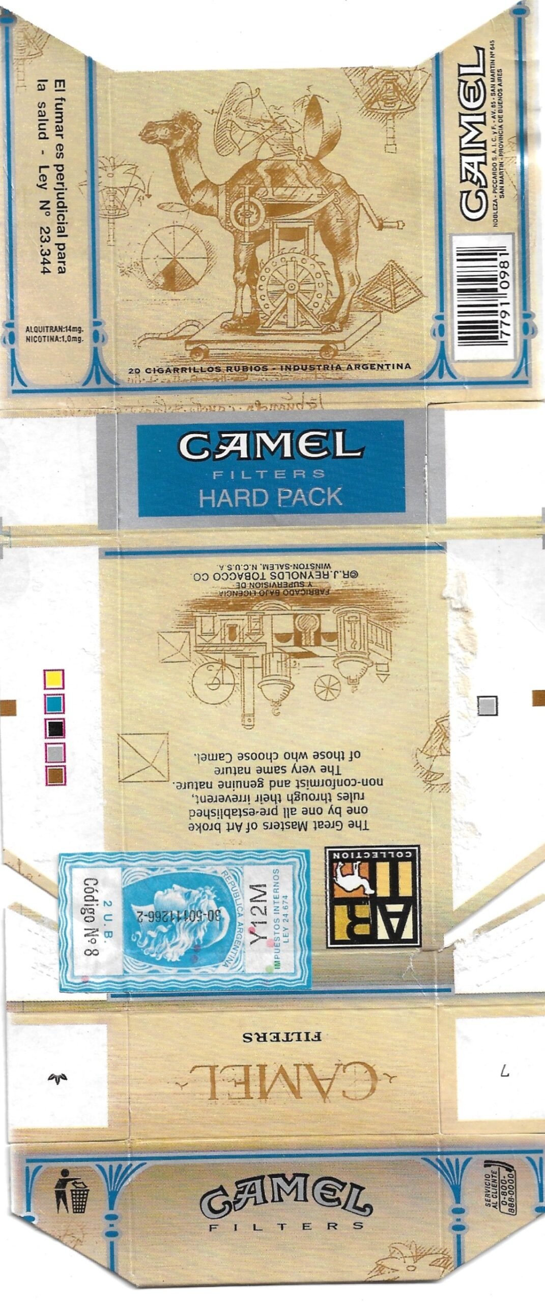 MARQUILLA CAMEL 10 CIGARRILLOS INDUSTRIA ARGENTINA BOX