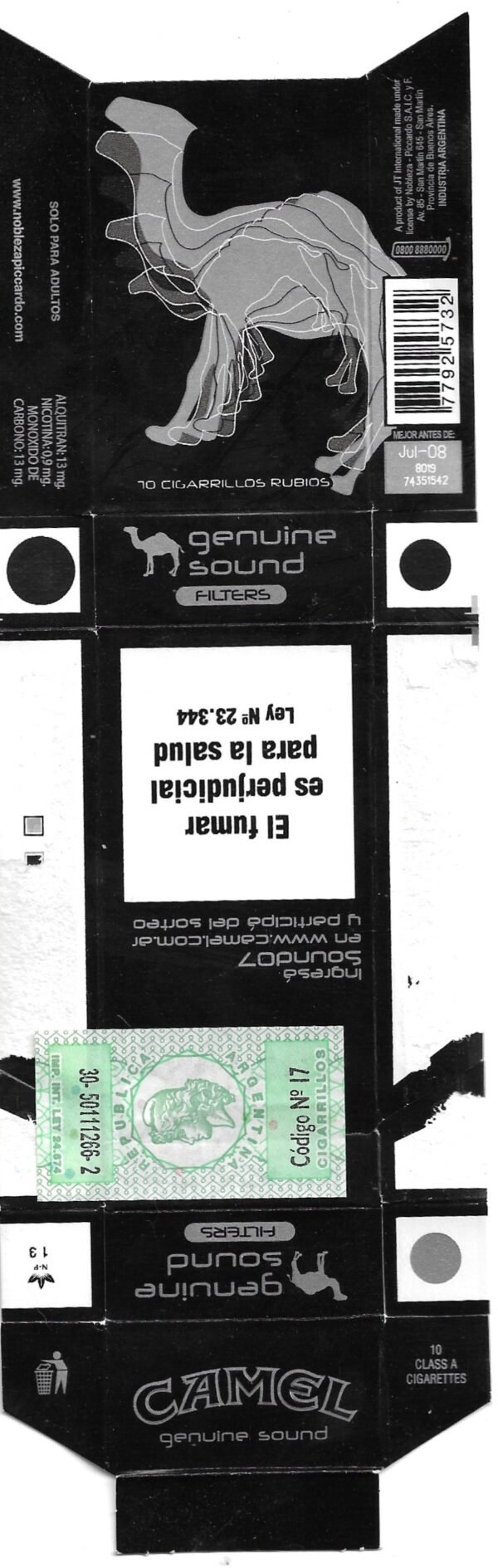 MARQUILLA CAMELIA 10 CIGARRILLOS INDUSTRIA ARGENTINA  BOX