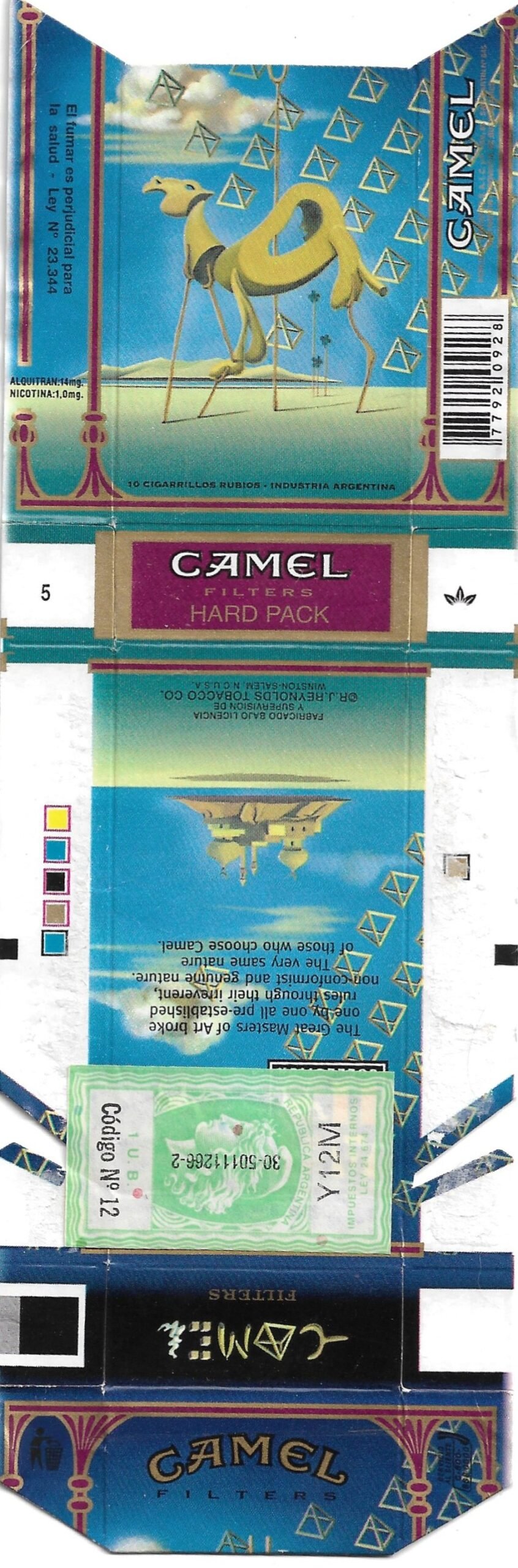 MARQUILLA CAMEL 10 CIGARRILLOS INDUSTRIA ARGENTINA BOX