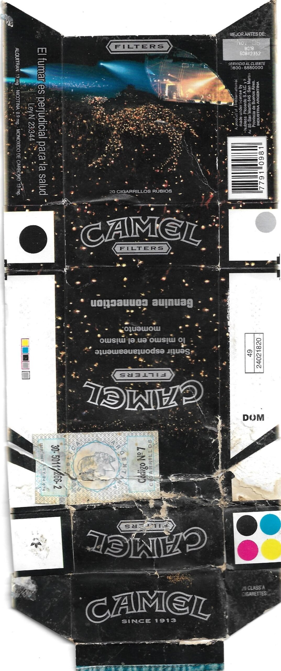 MARQUILLA CAMEL 10 CIGARRILLOS INDUSTRIA ARGENTINA BOX