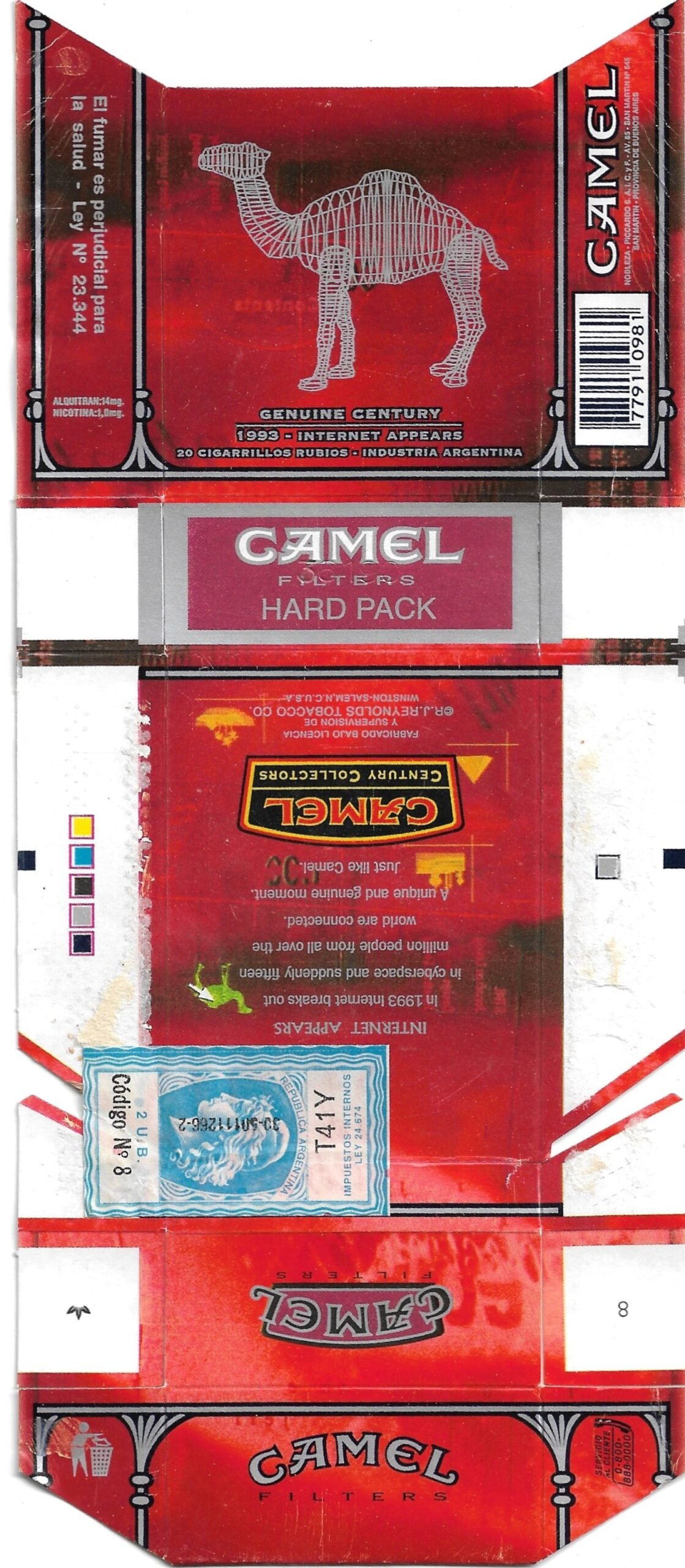 MARQUILLA CAMEL 10 CIGARRILLOS INDUSTRIA ARGENTINA BOX