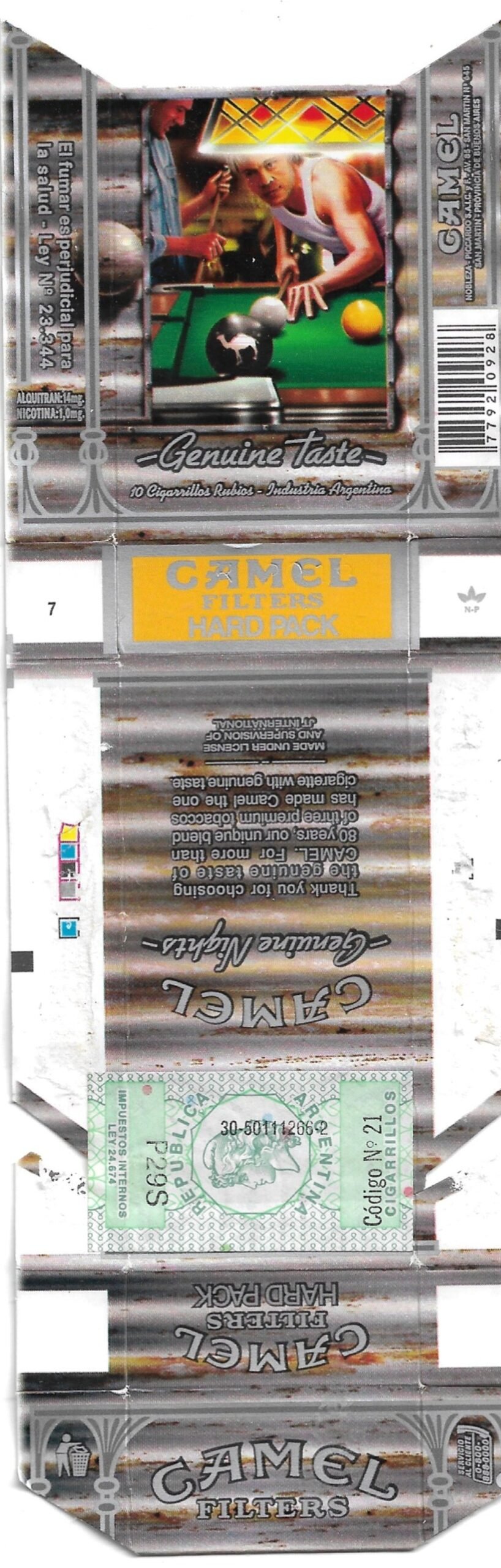 MARQUILLA CAMEL 10 CIGARRILLOS INDUSTRIA ARGENTINA BOX