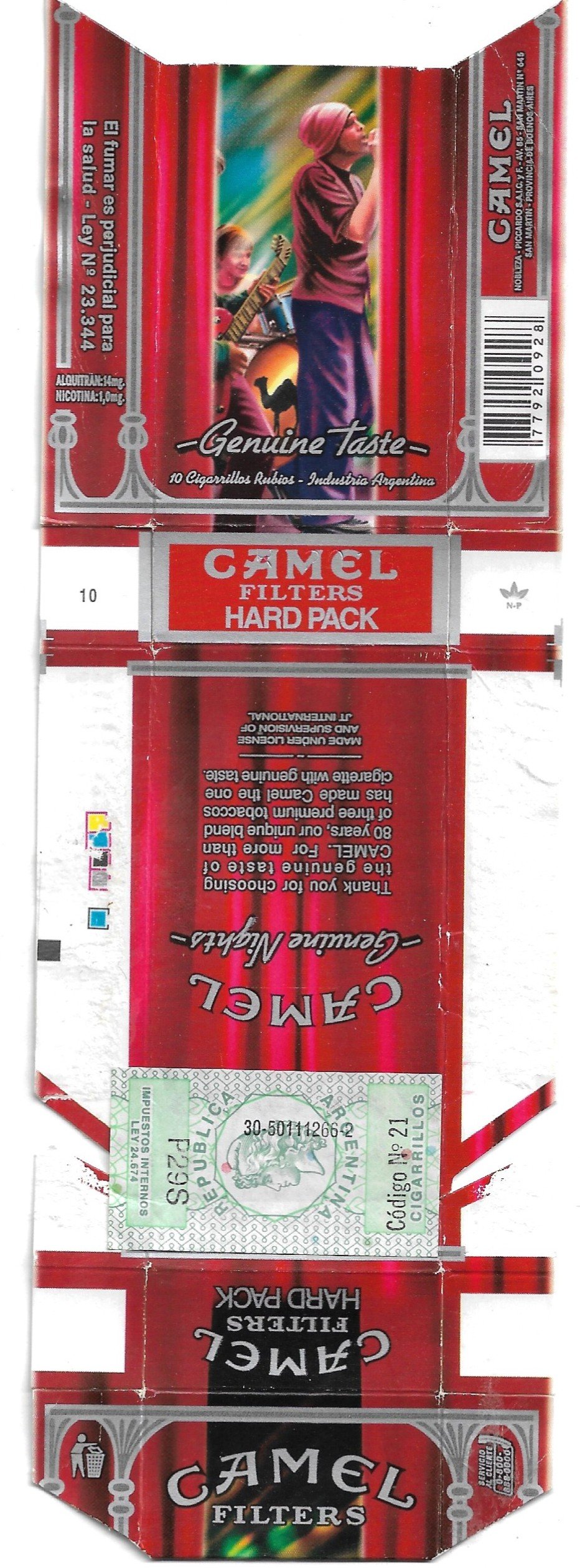 MARQUILLA CAMEL 10 CIGARRILLOS INDUSTRIA ARGENTINA BOX